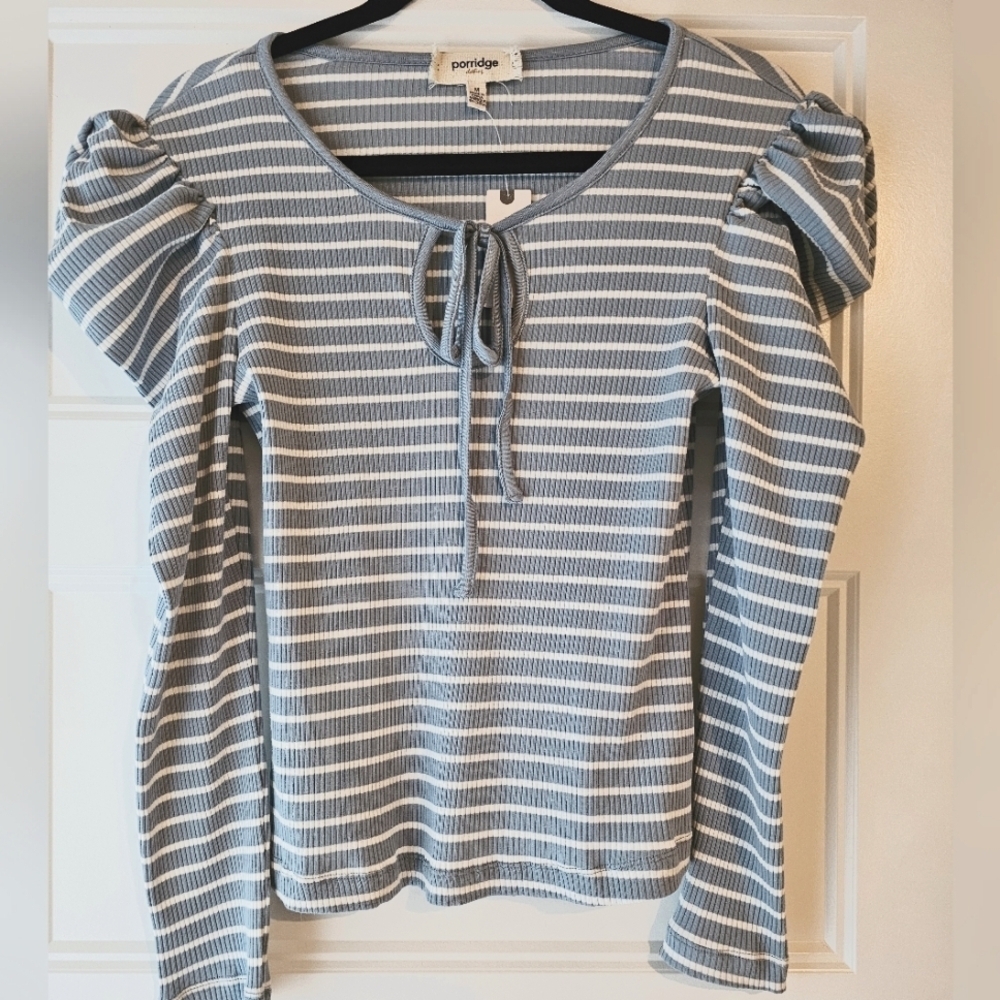 New Anthropologie Porridge Puff Sleeve Tie Front Long Sleeve Top sz small